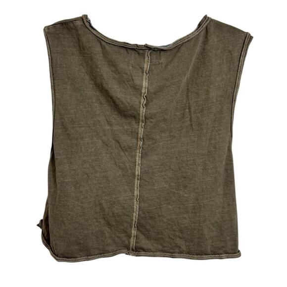 Urban Outfitters Brown Distressed V-Neck Crop Tank Top Sz M Raw Trim Tee Cotton - Picture 5 of 6